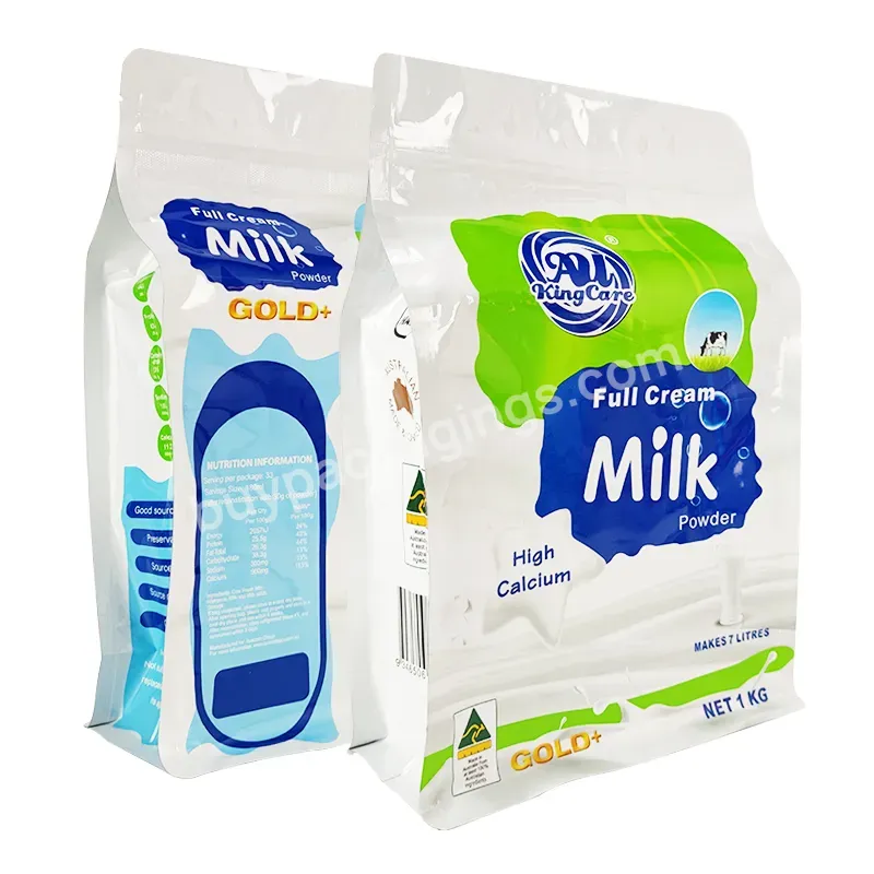 Mylar Bags Custom Printed 500g 1kg Eight Sides Seal Zipper Top Flat Bottom Full Cream Milk Powder Packaging Bag