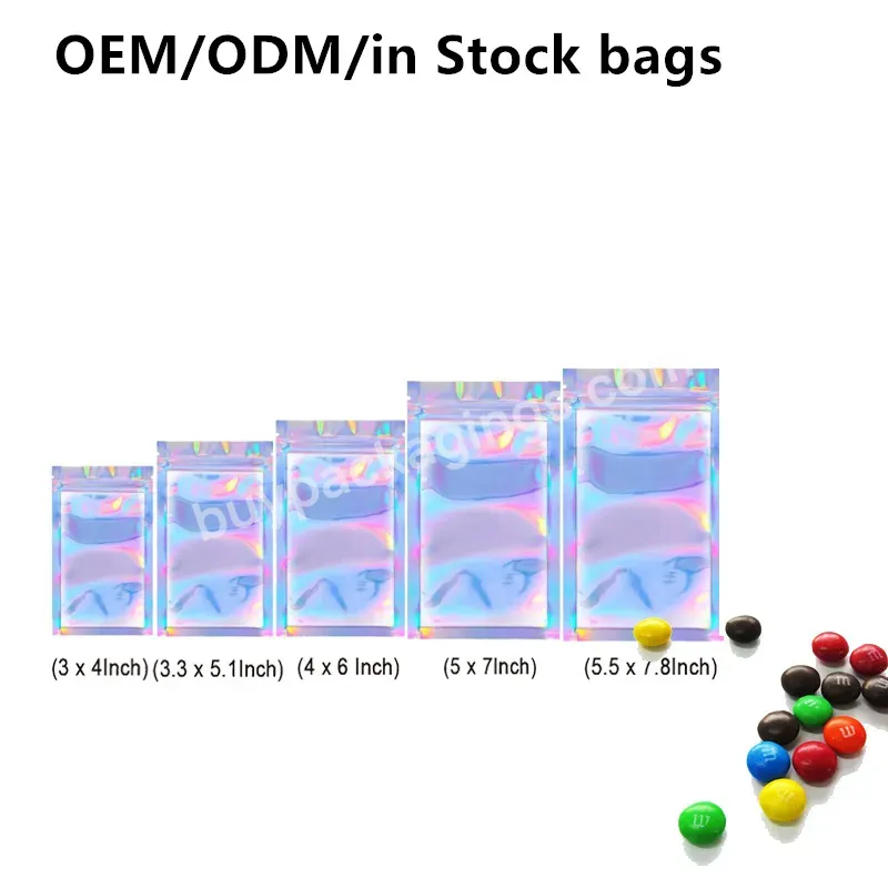 Mylar Bags Zipper Plastic Jewelry Makeup Packaging Transparent Holographic Bags