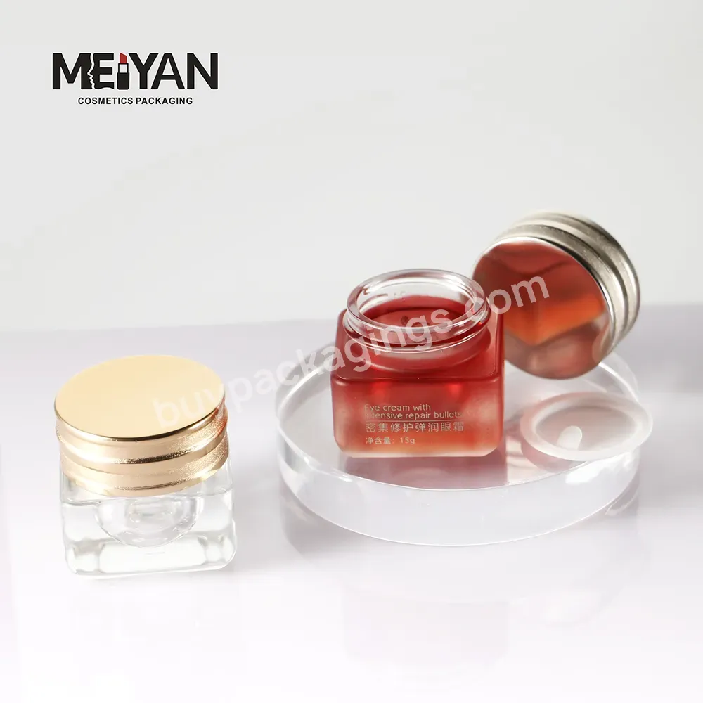 Mypack Custom 15ml 30ml Clear Red Cosmetic Packaging Skincare Body Scrub Butter Square Glass Jar With Golden Screw Lid