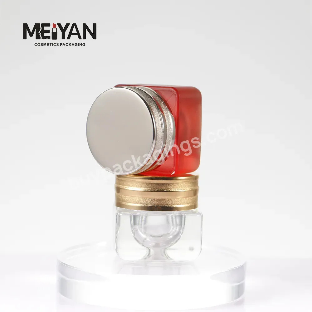 Mypack Custom 15ml 30ml Clear Red Cosmetic Packaging Skincare Body Scrub Butter Square Glass Jar With Golden Screw Lid