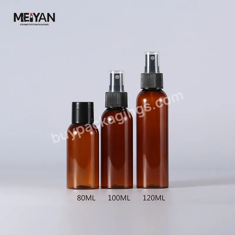 Mypack High Quality 2.7 Oz 3 Oz 4 Oz Small Empty Amber Brown Pet Plastic Boston Spray Bottle For Cosmetics Cleaning Beauty Care