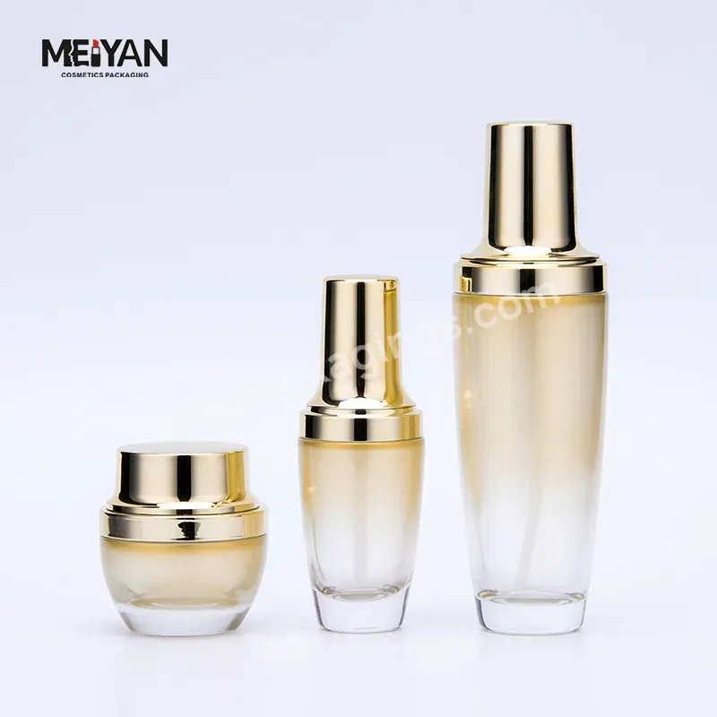 Mypack Luxury 20g 30g 50g 100ml 120ml Lotion Gradient Gold Cosmetics Cream Glass Jar With Golden Lid Skincare Glass Packaging Se