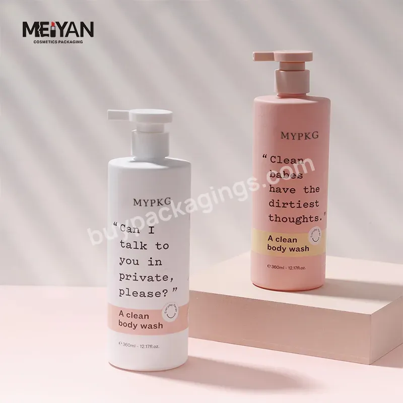 Mypack Luxury Empty Pet Plastic White And Pink Frosted Matte Shampoo Body Soap Shower Gel Lotion Pump Bottles 350ml