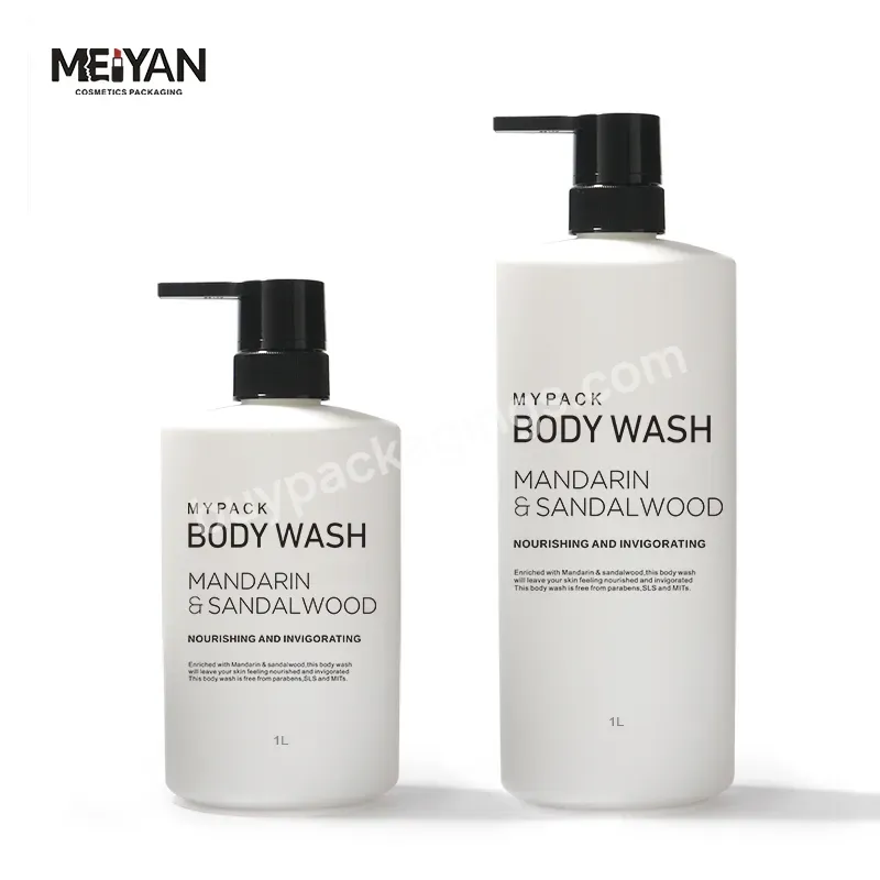 Mypack Unique Custom Matte White Flat Oval Shape Hdpe Plastic Shampoo And Conditioner Body Lotion Bottles With Pump 500ml 750ml