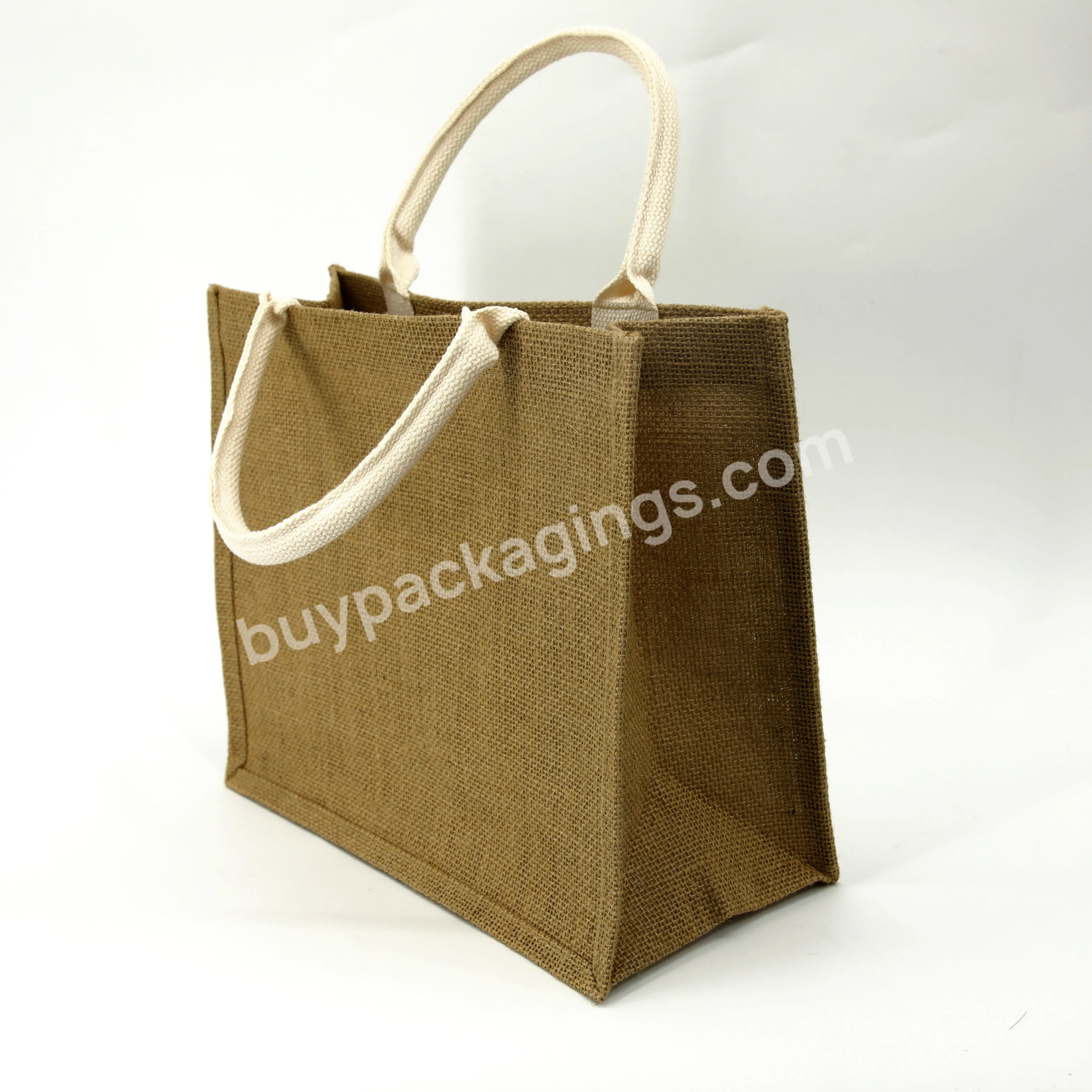 Natural Jute Sack Eco Recycle Natural Foldable Reusable Jute Burlap Linen Shopping Tote Bag Jute Pouch For Xmas Party