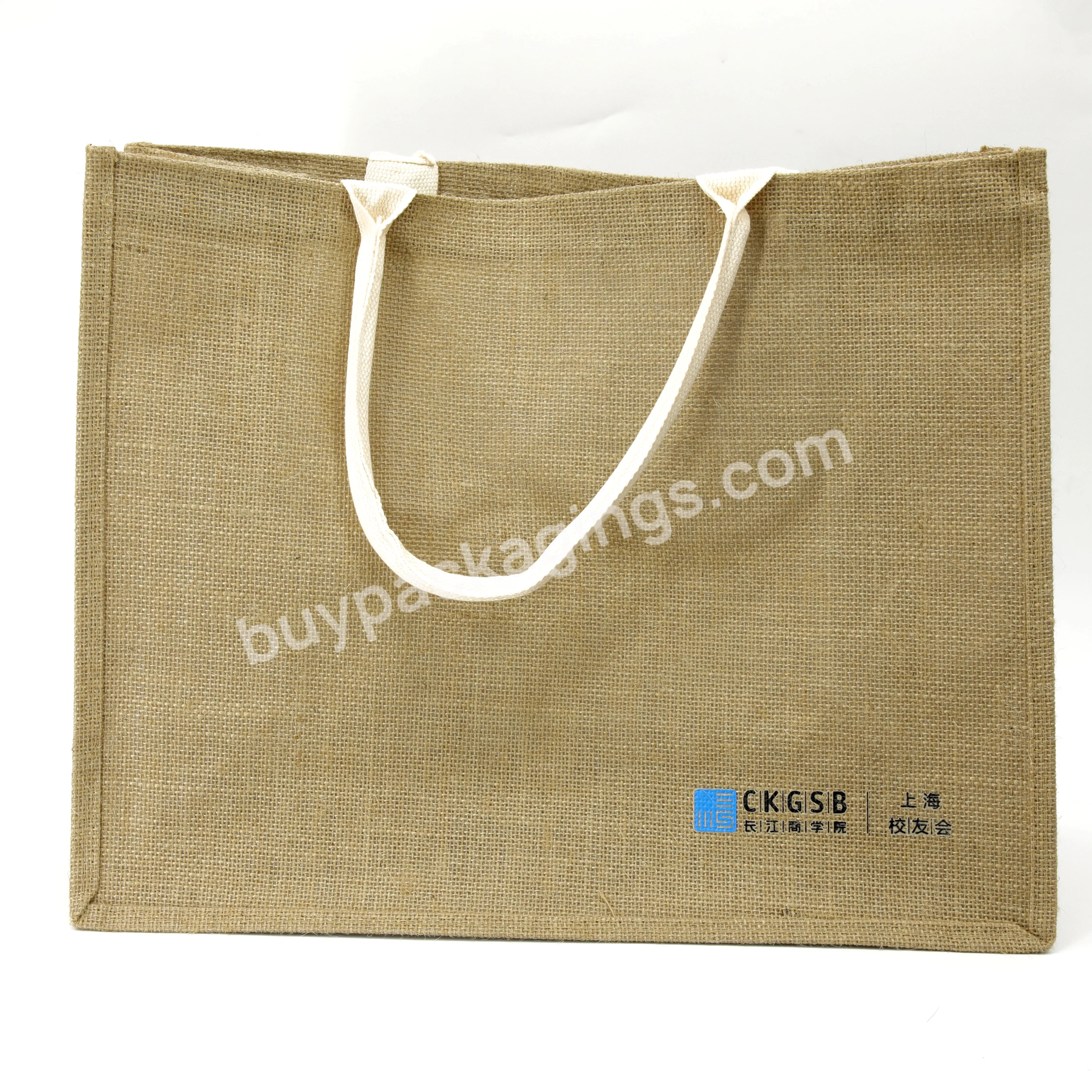 Natural Jute Sack Eco Recycle Natural Foldable Reusable Jute Burlap Linen Shopping Tote Bag Jute Pouch For Xmas Party