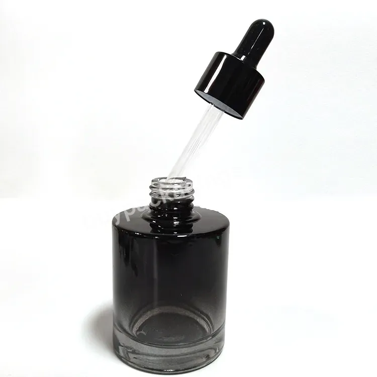 New 15ml 30ml 50ml Short Wide Thicker Bottom Round Black Gradient Essential Oil Serum Bottle Glass Bottles For Hair Oil Droppers