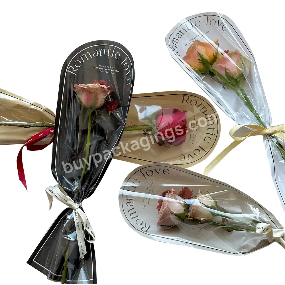 New Arrival 20pcs/bag Romantic Love Plastic Flower Bag Clear Cellophane Transparent Single Fresh Flower Floral Wrapping Paper