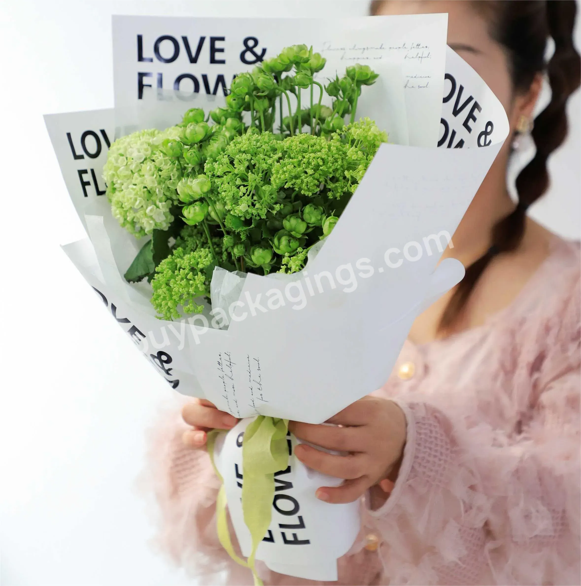 New Arrival 30*45cm/pcs Love Flower Hot Stamping Plastic Waterproof Flower Wrapping Paper For Florist Wrapper