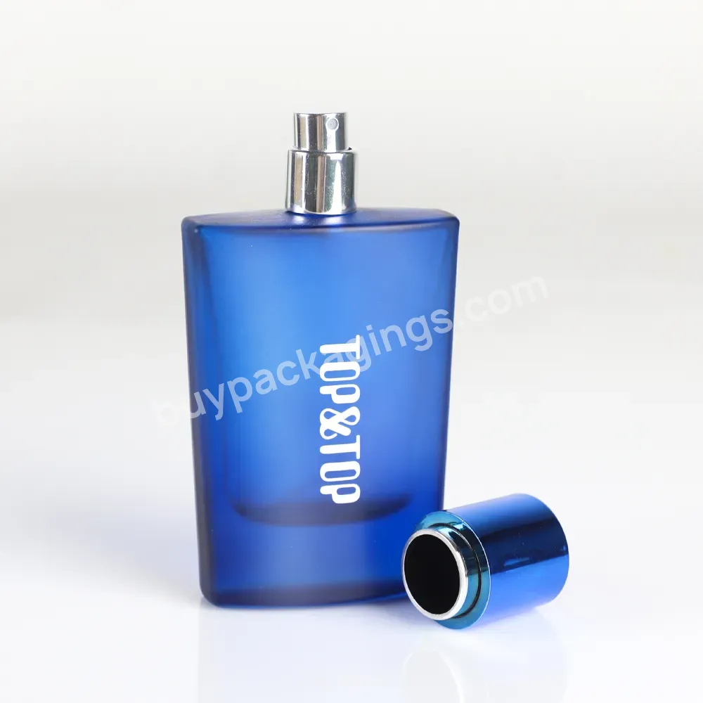 New Arrival Blue Color Frosted Empty Luxury Flacon Parfum Atomizer Glass Perfume Spray Bottle For Men And Women 50ml 100ml