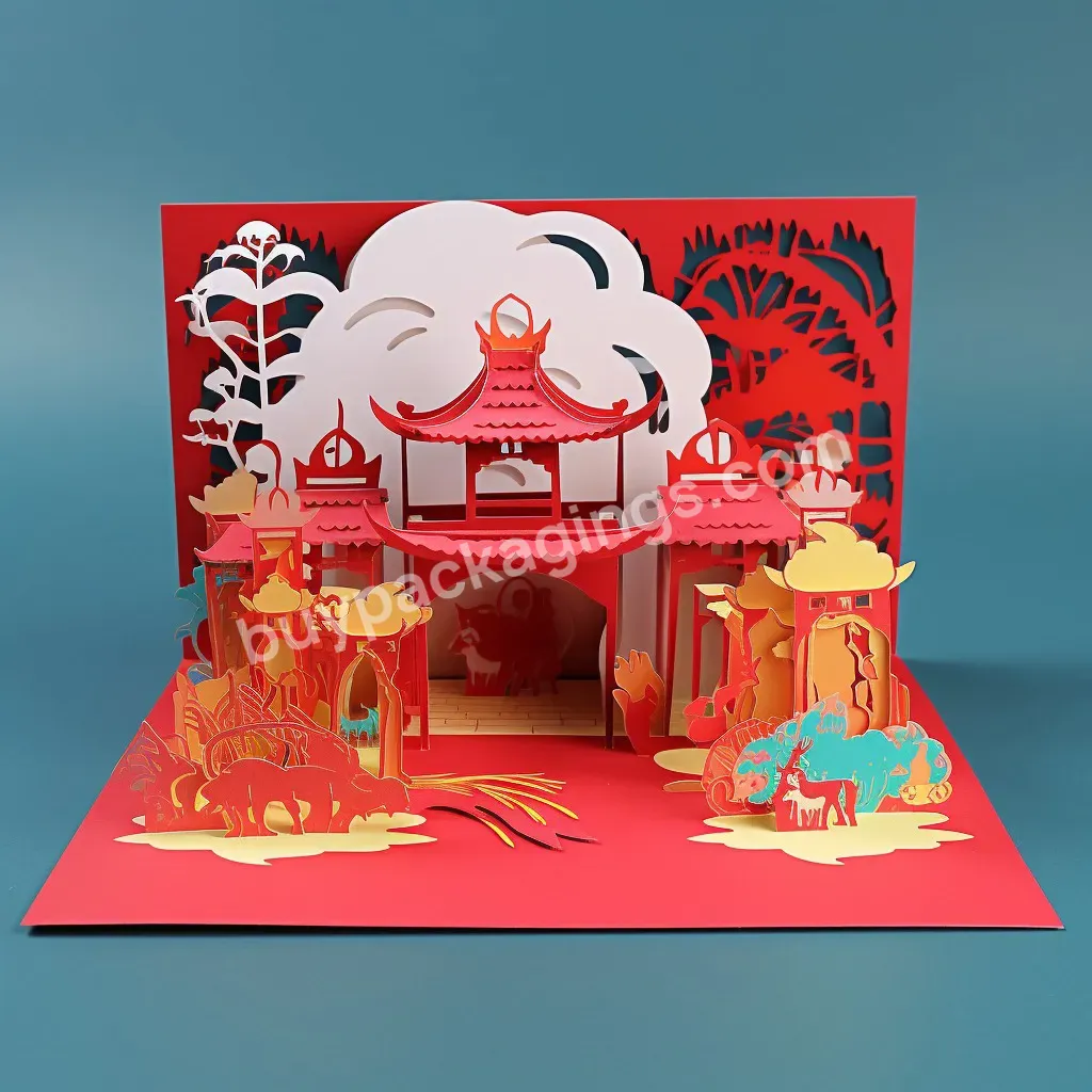 New Arrival Chinese New Year Greeting Cards 3d Pop Up Cards Handmade Pop Up Paper Greeting Card