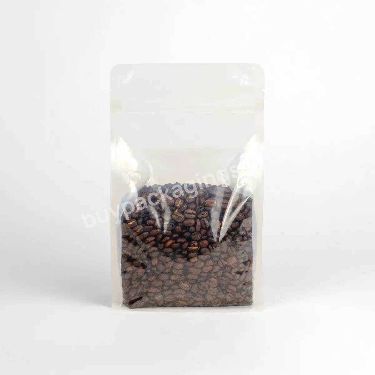 New Arrival Compostable Flat Bottom Kraft Paper Coffee Pouch Packaging Bags With Valve And Zipper For Coffee Tea