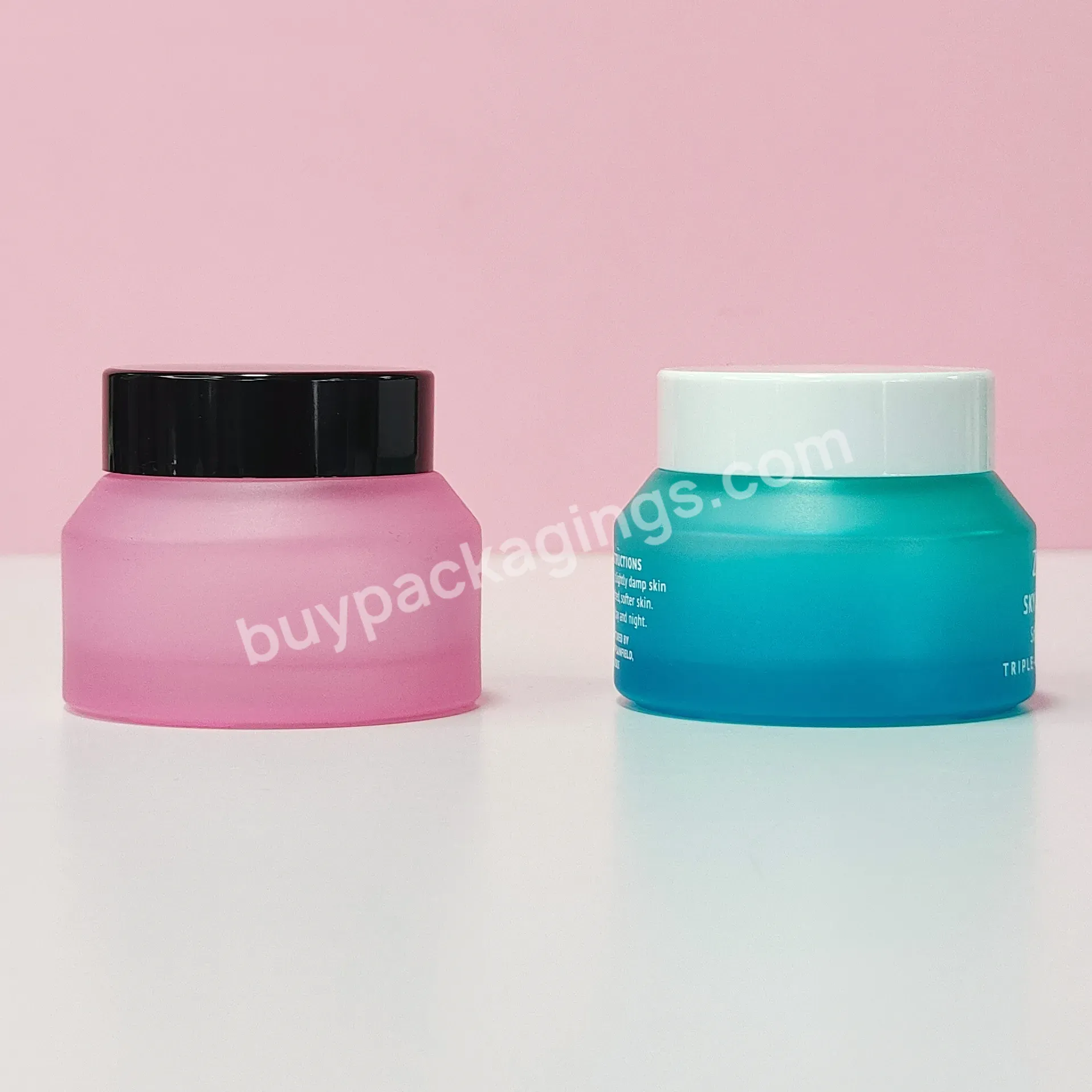 New Arrival Cosmetic Packaging 15 Ml 30 Ml 50 Ml Lips Scrub Skin Care Cream Forested Pink Blue Oblique Shoulder Jars - Buy 50ml Cosmetic Glass Jar,Luxury Glass Cosmetic Jar For Lotion,Glass Luxury Body Cream Jar Cosmetic Packaging.