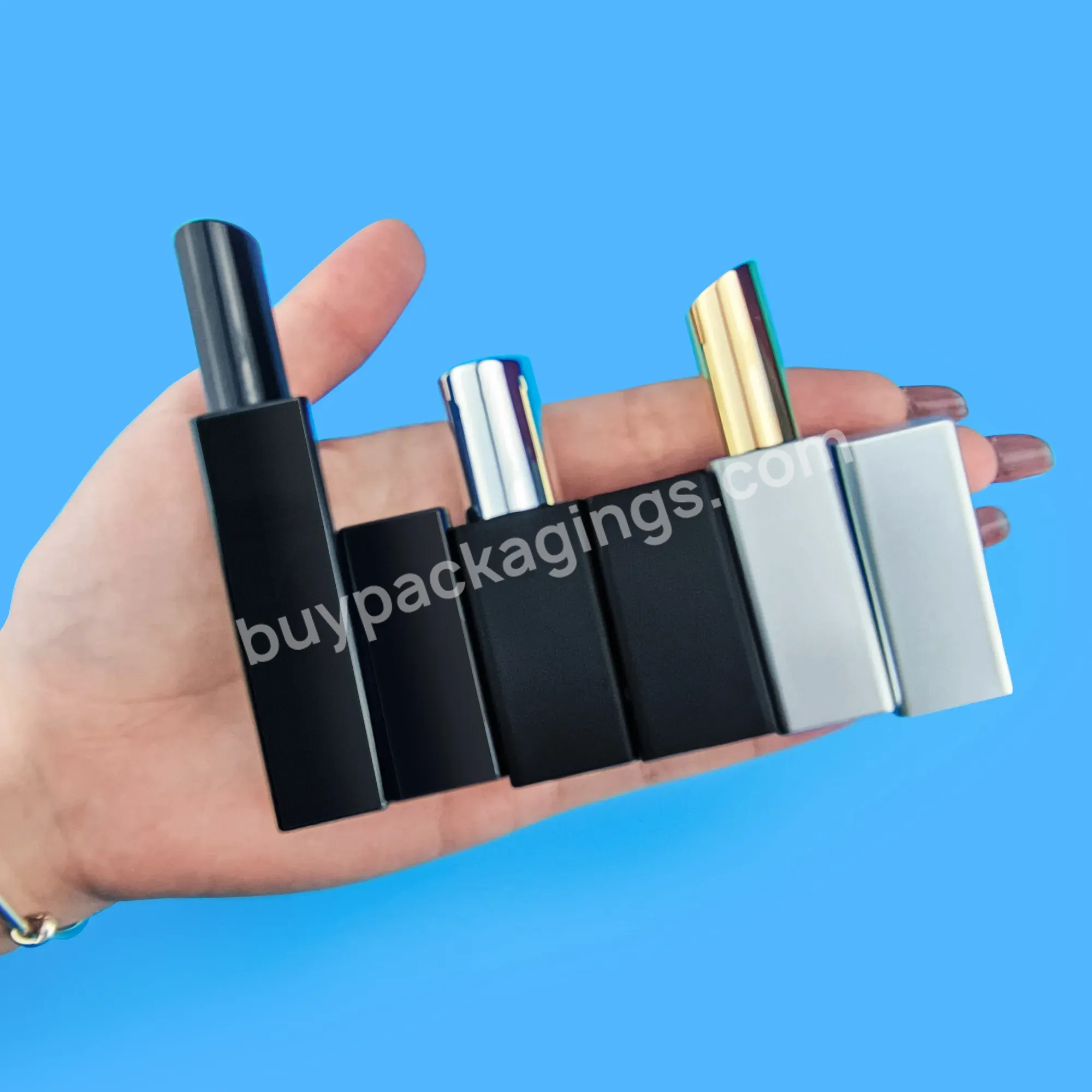 New Arrival Custom Empty Lipstick Tube Container Design Unique Square Black Magnetic Custom Packaging