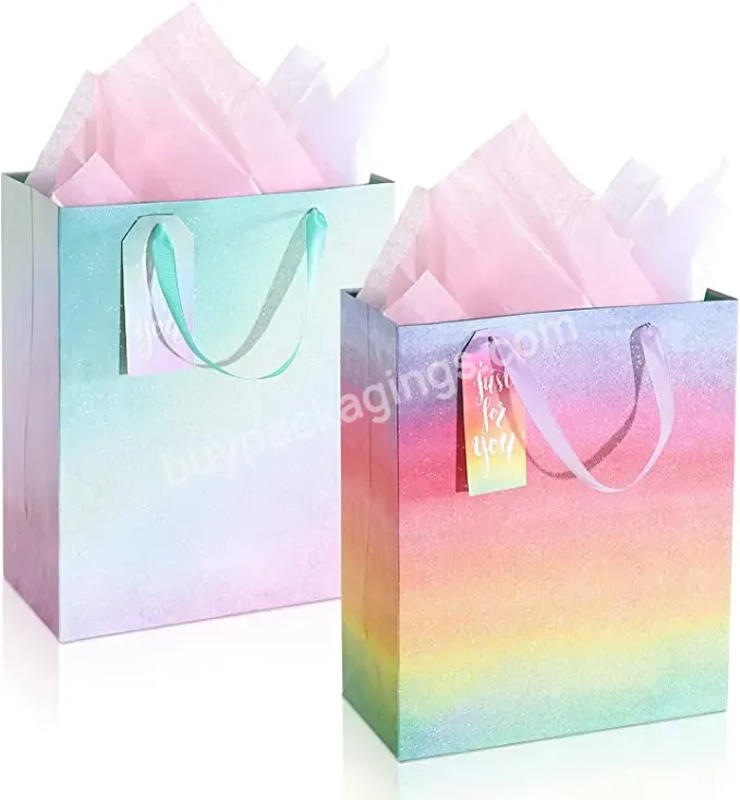 New Arrival Glitter Paper Bags With Handles Custom Colorful Paper Bag Large Gift Bags With Tissue Paper