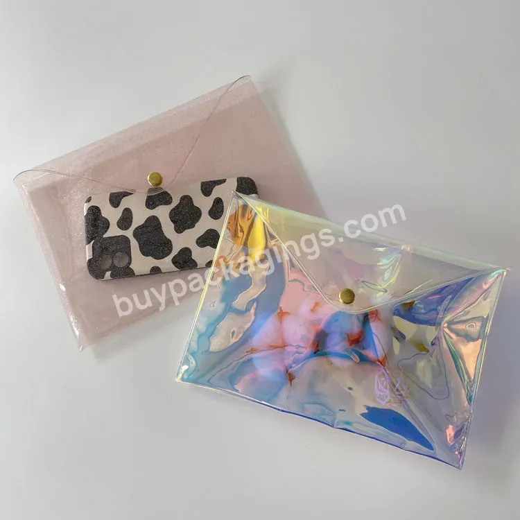 New Arrival Hologram Cosmetics Bag With Button Closure Jewelry Packaging Zip Lock Bag Sunglasses Gift Bags For Small Business