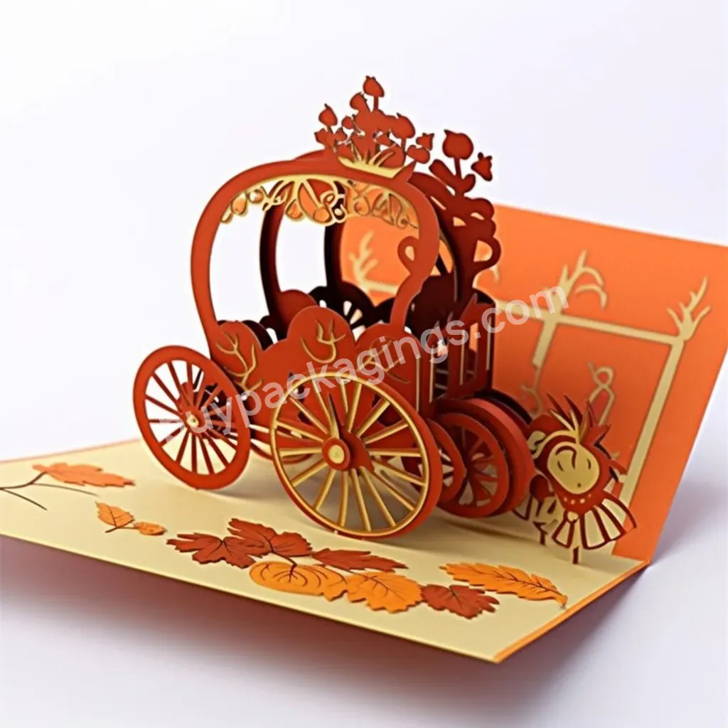 New Arrival Pumpkin Wagon Fairy Tale Classic Greeting Card Handmade Pop Up Card 3d Greetings Card