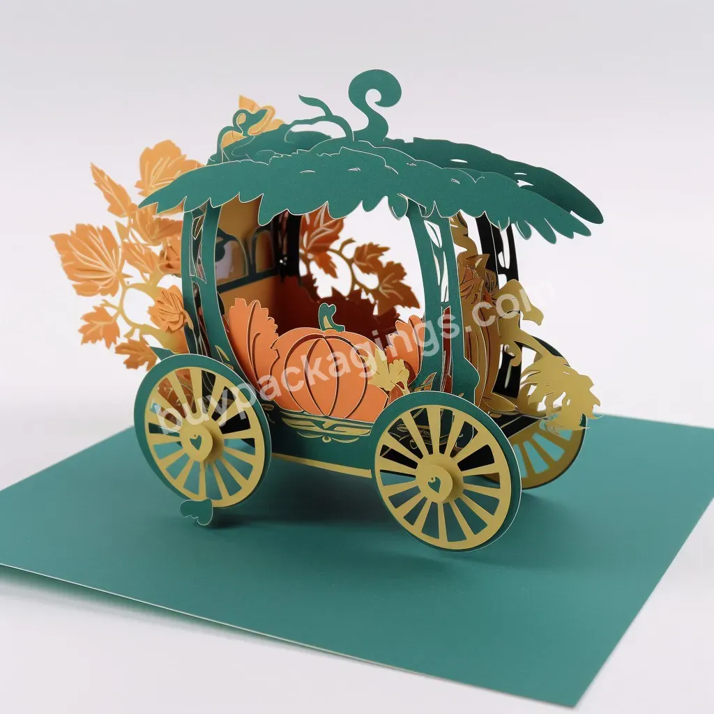 New Arrival Pumpkin Wagon Fairy Tale Classic Greeting Card Handmade Pop Up Card 3d Greetings Card