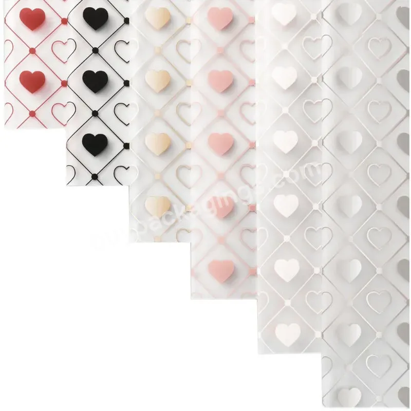 New Arrive 58*58cm Plastic Waterproof Flower Bouquet Wrapping Paper Sheet With Heart Design Printed