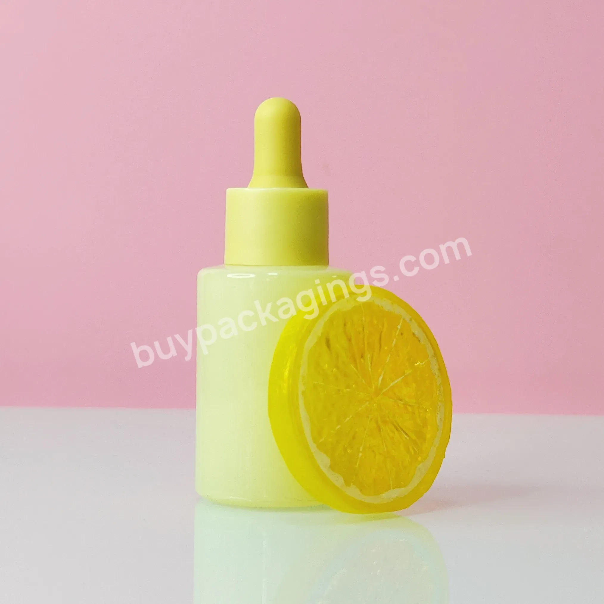 New Arrive Yellow 1 Oz 30 Ml 50ml Colorful Flat Shoulder Cylinder Glass Dropper Bottle For Serum Essential Oil