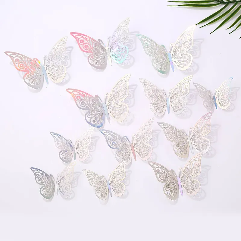 New Butterfly Wall Stickers 3d Faux Metal Home Background Wall Decoration Flowers Gifts Creative Stickers Party Decoration