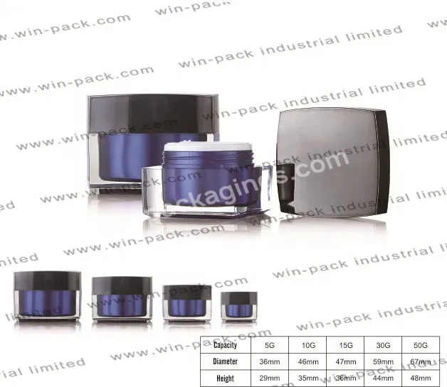 New Cosmetic Packing 5g 30g 50g Square Purple Designer Acrylic Cream Jar And Dual Wall Container