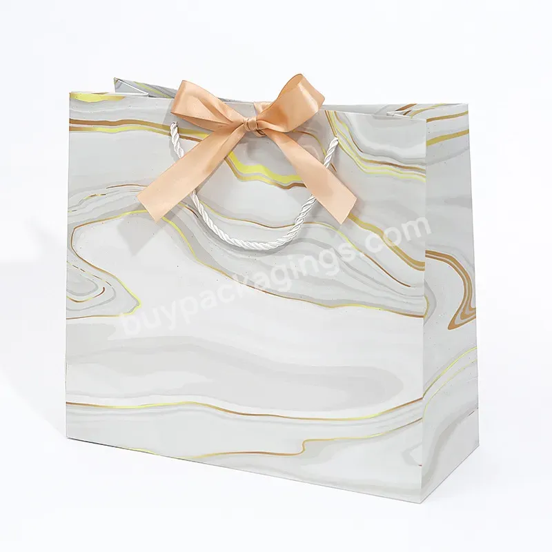 New Custom Luxury White Marble Texture Thank You Gift Bag With Logo Print