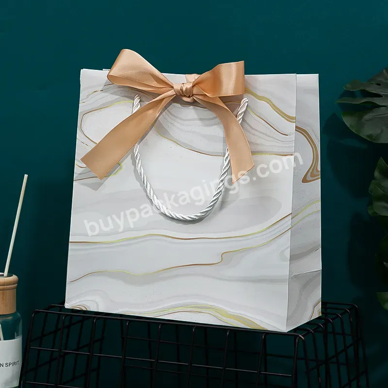 New Custom Luxury White Marble Texture Thank You Gift Bag With Logo Print