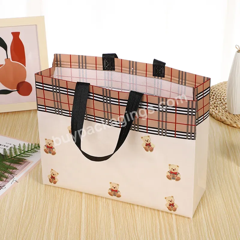 New Cute Bear Children's Clothing Store Handbag Non-woven Bag Laminating High-end Gift Packaging Bag Shopping Bag Custom