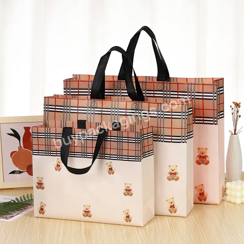 New Cute Bear Children's Clothing Store Handbag Non-woven Bag Laminating High-end Gift Packaging Bag Shopping Bag Custom