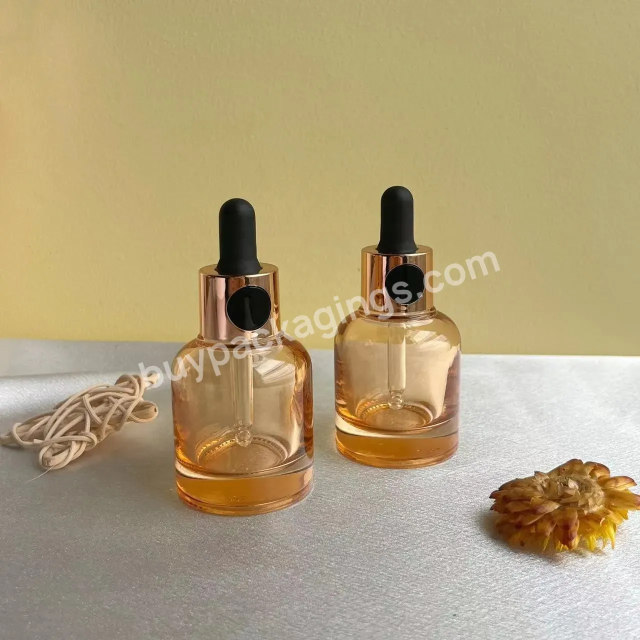 New Design 30ml 1oz Transparent Orange Snap On Serum Glass Bottle Essence Dropper Bottle