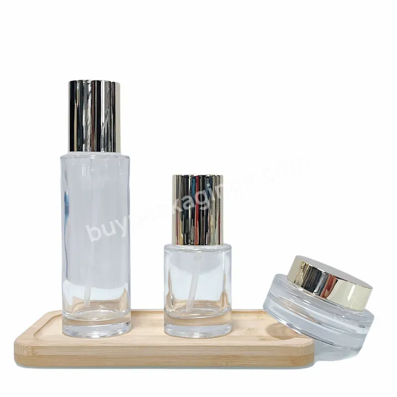 New Design 30ml 40ml 50ml 100ml 120ml 30g 50g Luxury Clear Skin Care Cosmetic Glass Bottle And Jar With Lid Set