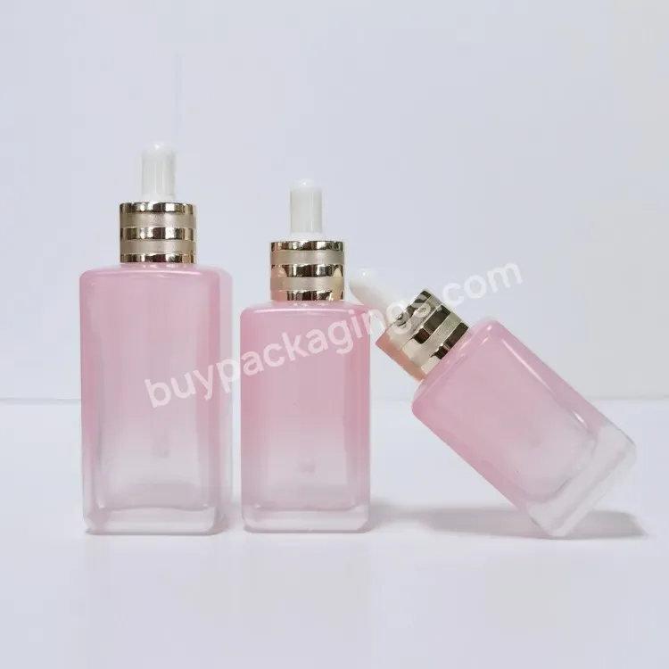 New Design 50ml 80ml 100ml Square Rectangle Pink Essential Oil Glass Dropper Bottle With Gold Dropper