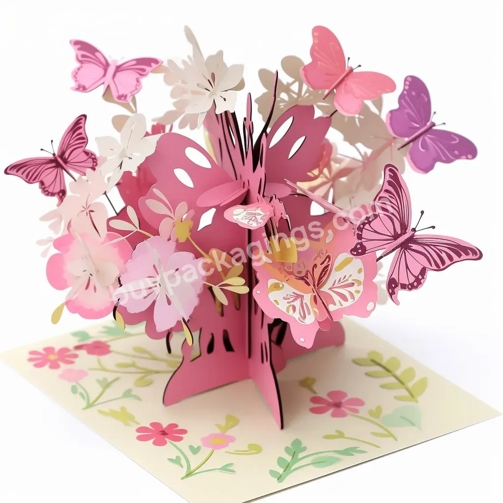 New Design Butterfly Bouquet Luxury Greeting Cards With Envolpe Pop Up Card For Mother's Day