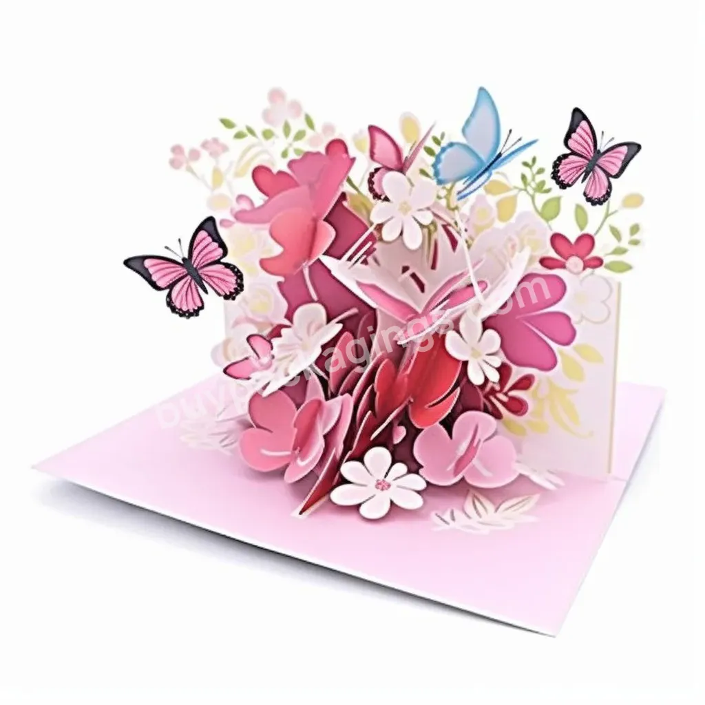 New Design Butterfly Bouquet Luxury Greeting Cards With Envolpe Pop Up Card For Mother's Day