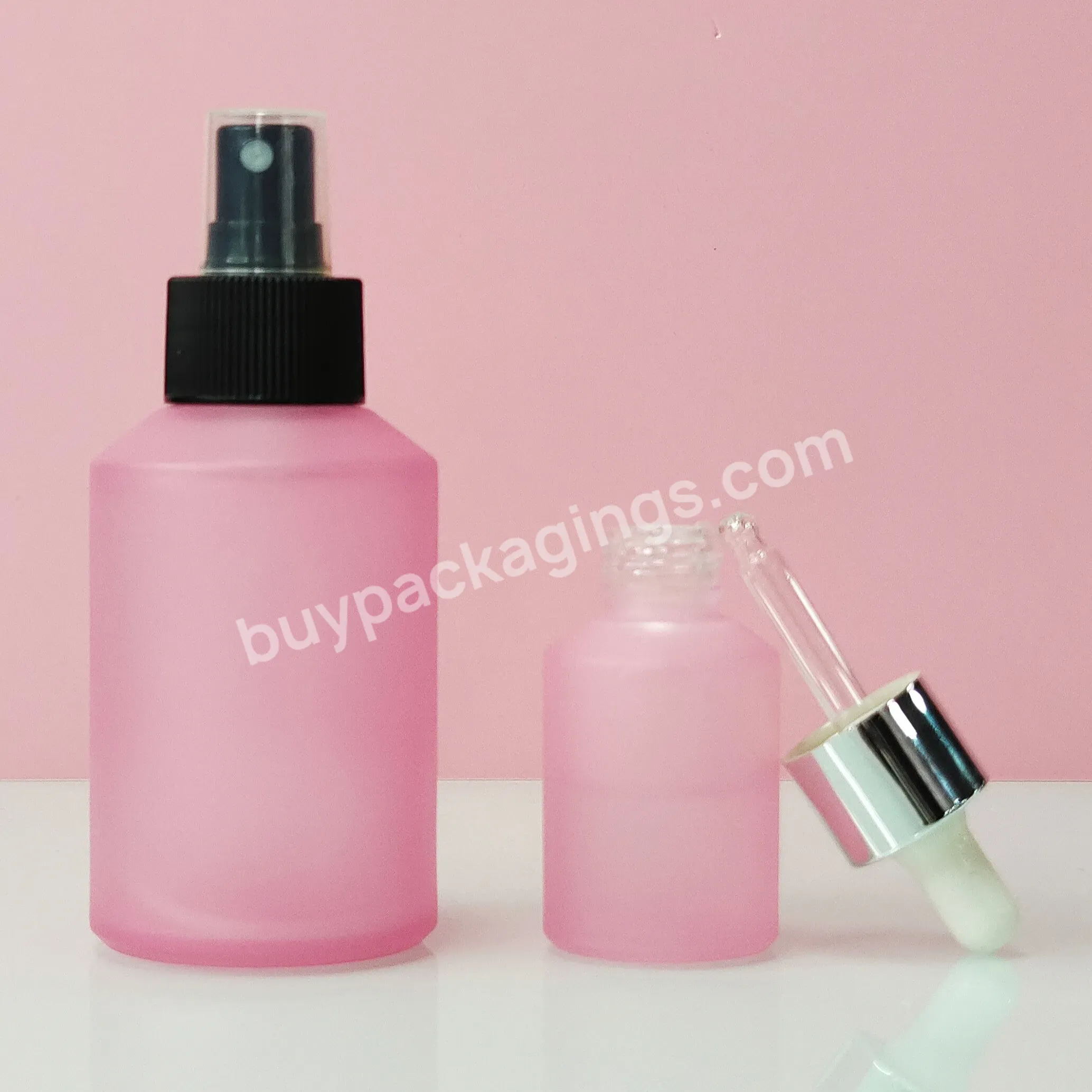 New Design Cosmetic Container Serum Cream 15ml 30ml 1oz 50ml Oblique Shoulder Frosted Green Glass Bottle With Bamboo Cap