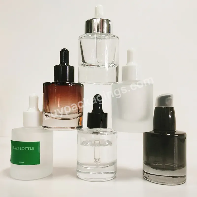 New Design Cosmetic Cylinder Round Frosted Clear Transparent 1oz 30ml Hair Oil Glass Dropper Bottle Thick Bottom