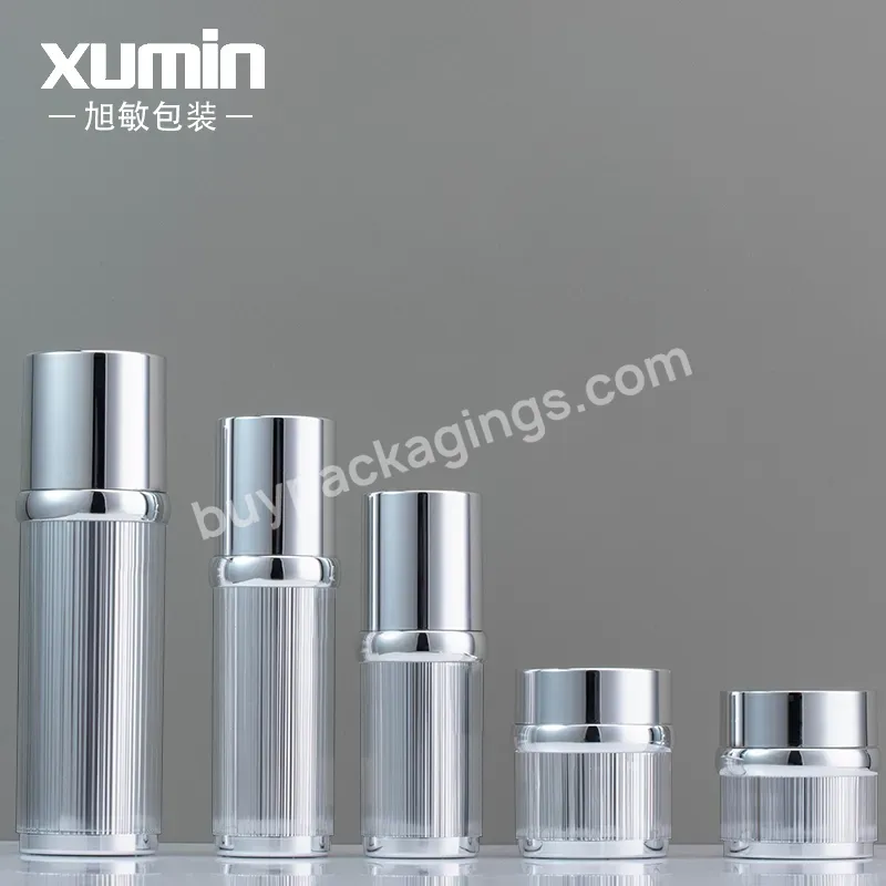 New Design Cosmetic Packaging Luxury Acrylic Bottles Acrylic Silver Lid Jar Skincare 30g 50g 30ml 50ml 100ml Acrylic Pump Bottle