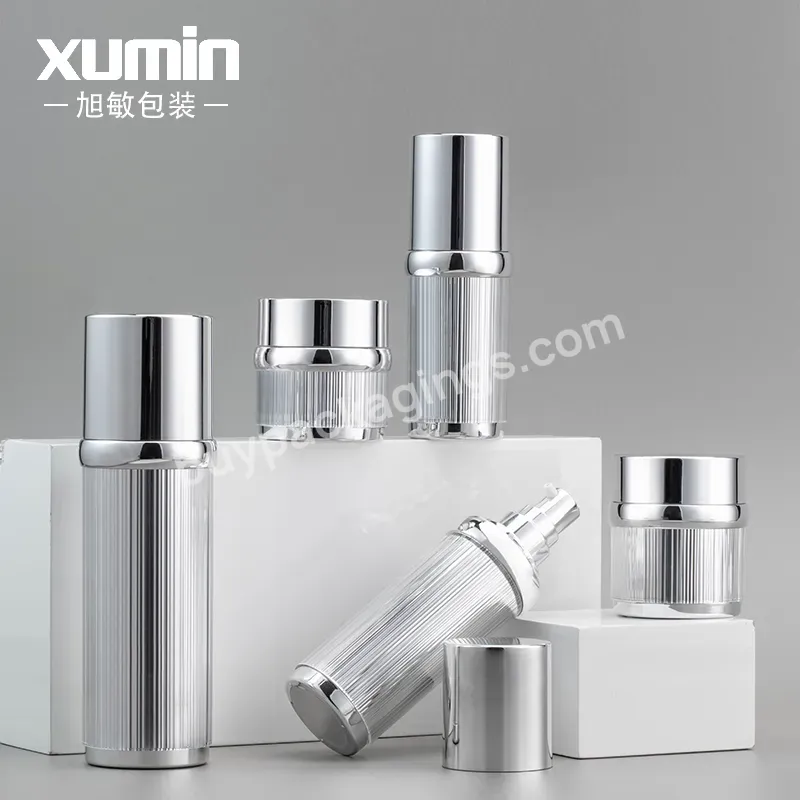 New Design Cosmetic Packaging Luxury Acrylic Bottles Acrylic Silver Lid Jar Skincare 30g 50g 30ml 50ml 100ml Acrylic Pump Bottle