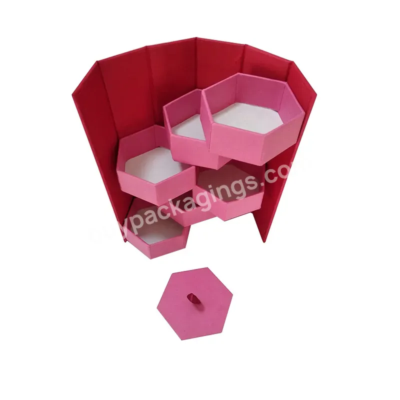 New Design Creative 6 Layer Hexagonal Wedding Rose Chocolate Gift Flower Box Eco Flower Stand Collapsib Design Box