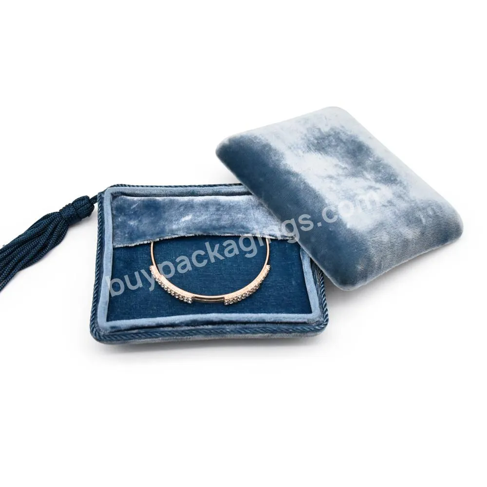 New Design Custom Logo Blue tassel Velvet Suede Jewelry Box Luxury Bangle Bracelet Necklace Box Jewellery Packaging Display Box