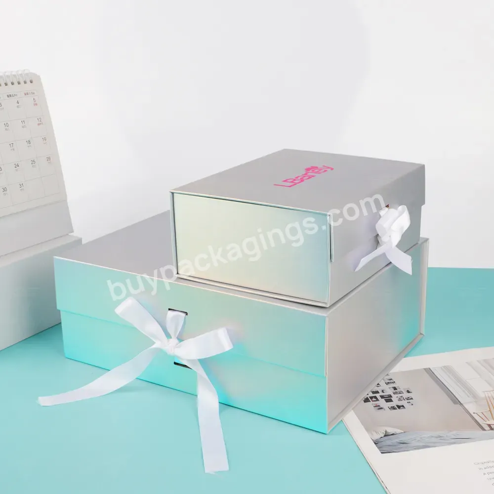 New Design Custom Logo Holographic Gift Magnetic Foldable Box For Clothes And Shoes