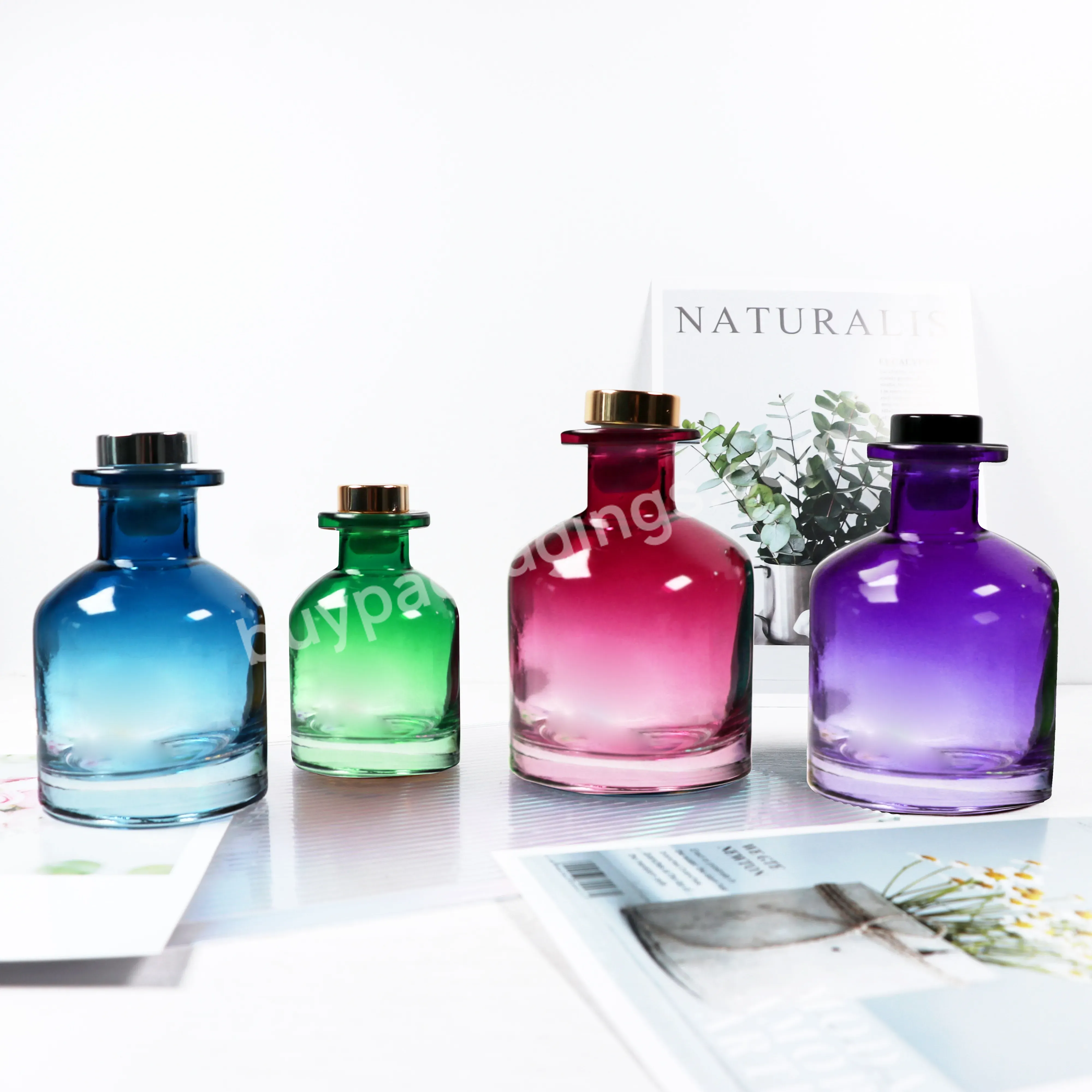 New Design Gradient Color Painted Glass Bottle 100ml 200ml Reed Diffuser Bottle With Rubber Stopper