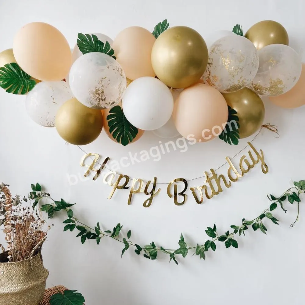 New design olive green chrome gold confetti latex balloon simulation leaf latex balloon kit garland birthday party decoration