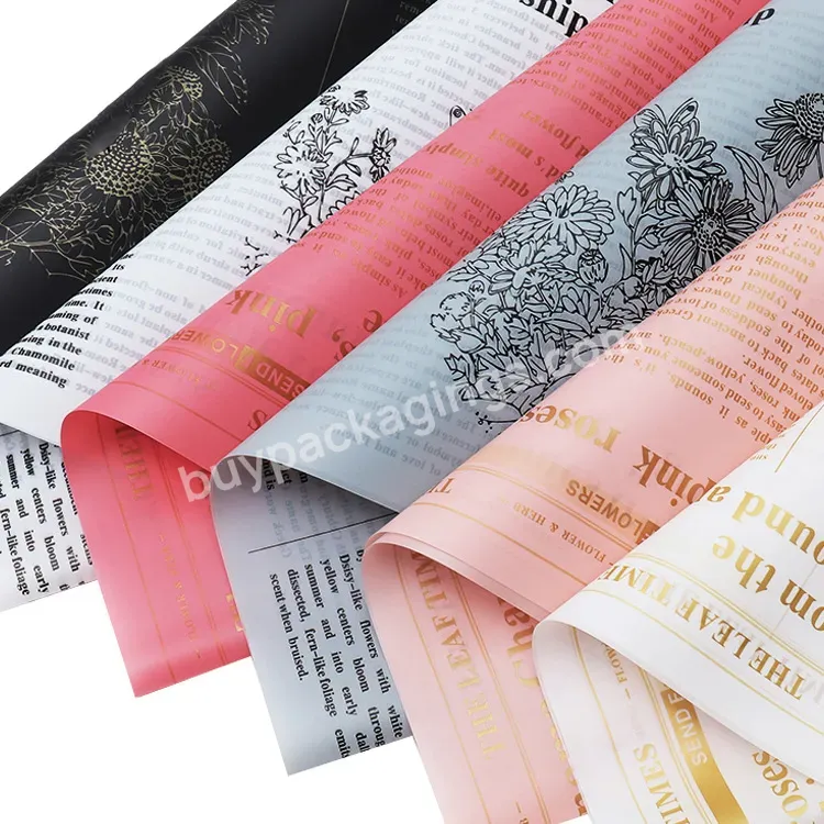 New Design Plastic Semitransparent Film Flower Wrapping Paper With Full Love Letter Printing