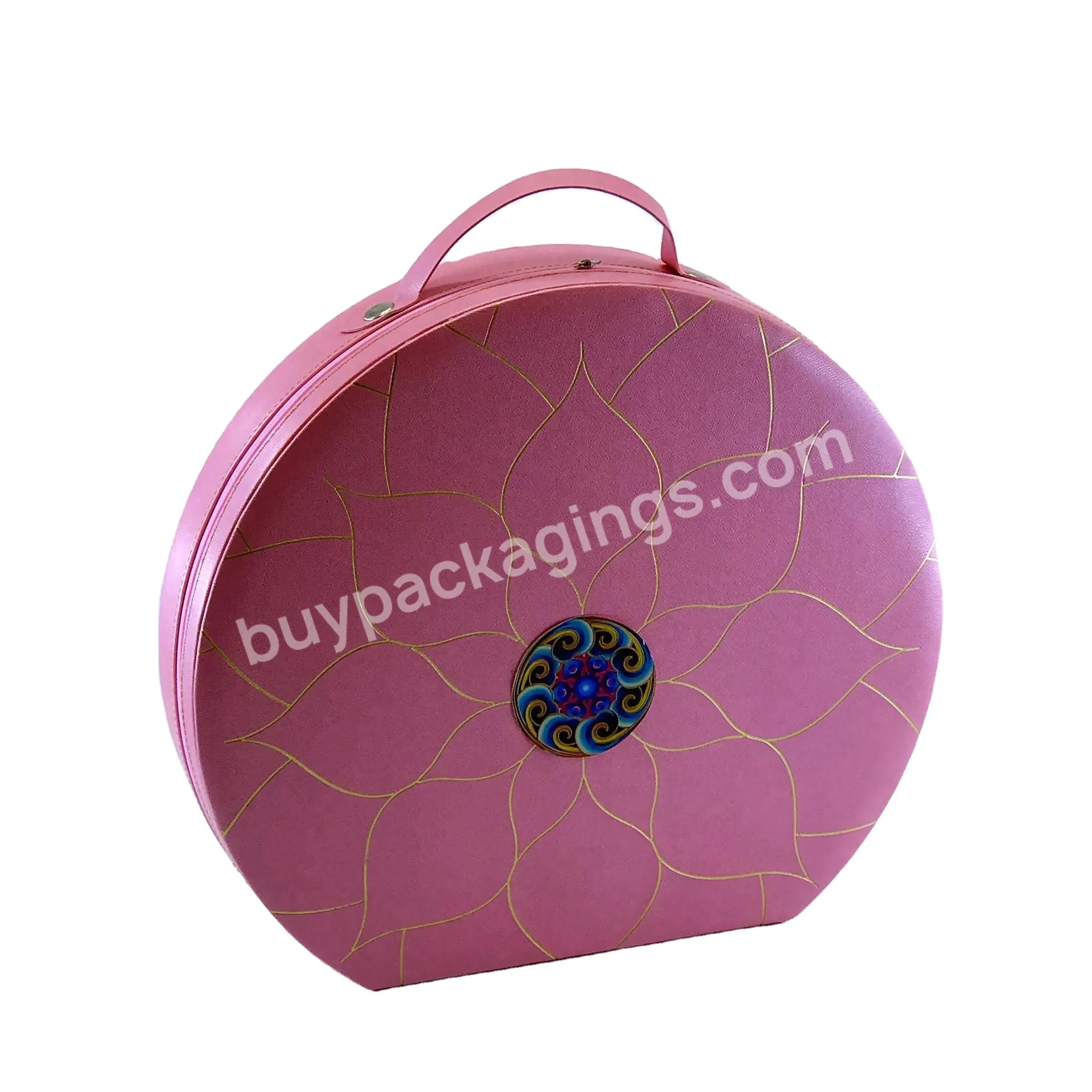 New Design Pu Leather Flip Box Pink Cardboard Box With Zipper Handle For Cosmetic Gift Set Packaging Box