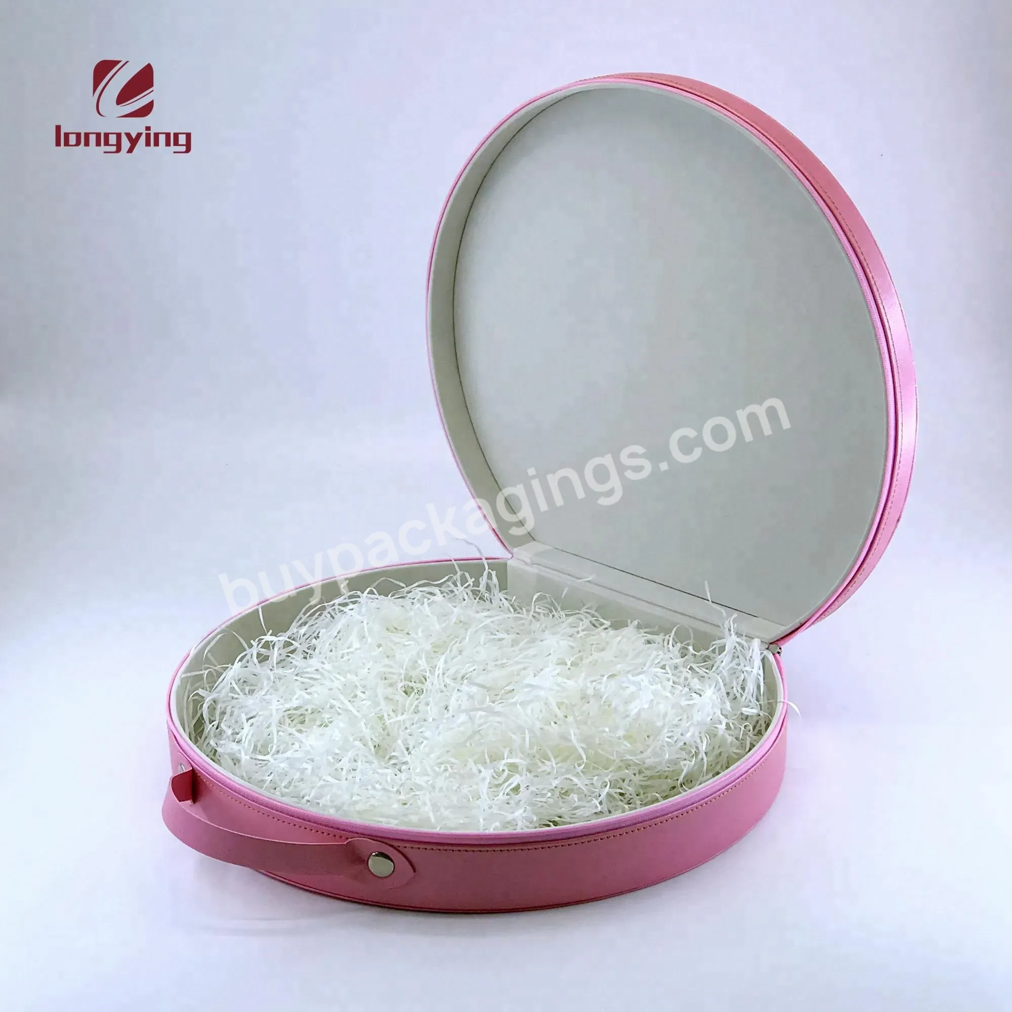 New Design Pu Leather Flip Box Pink Cardboard Box With Zipper Handle For Cosmetic Gift Set Packaging Box