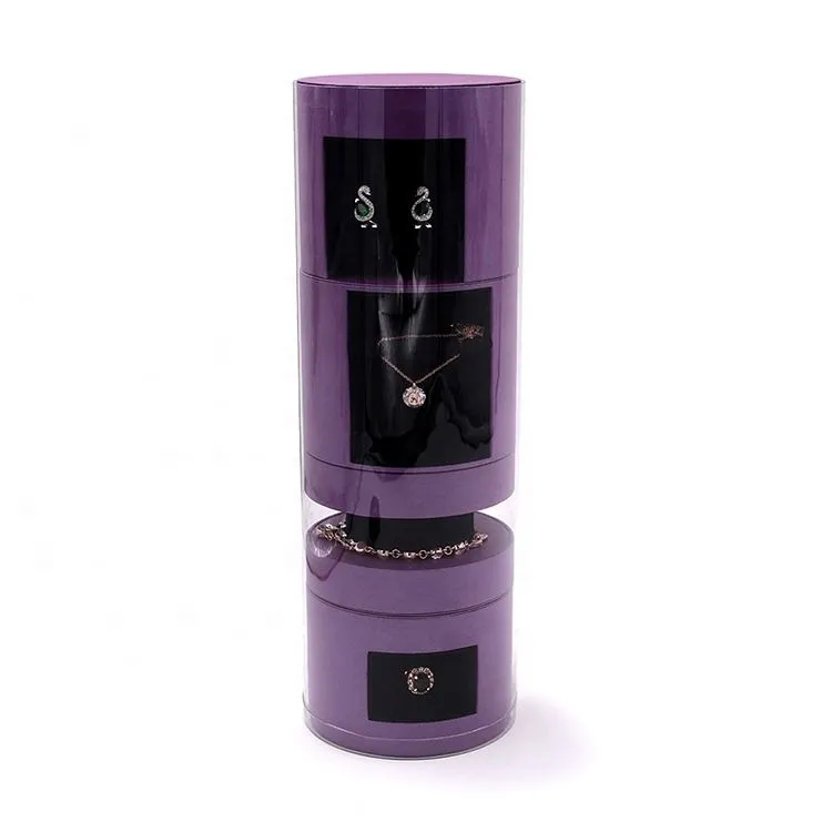 New design purple cylinder jewelry display rack stand jewelry packaging display for Earrings ring bracelet Necklace