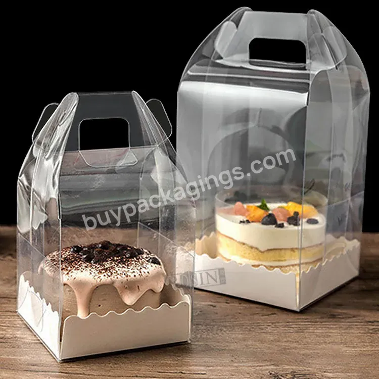 New Easy To Assemble Transparent Plastic Pet Cake Box With Handle Portable Mini Transparent Baking Bag Small Cake Box