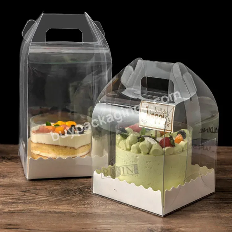 New Easy To Assemble Transparent Plastic Pet Cake Box With Handle Portable Mini Transparent Baking Bag Small Cake Box